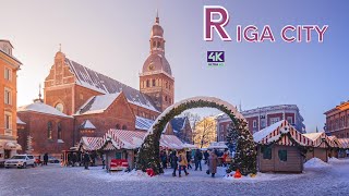 Riga In Winter  Most Beautiful Snow City In The World  Tour Latvia 4k [upl. by Zelig]