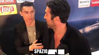 Cristiano Ronaldo interrupts Gianluigi Buffon interview to hug him [upl. by Pliam440]