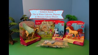 Schleich Bayala Elementa Fire amp Water Unicorns Blossom Library Playset amp Pegasus Figure [upl. by Asilat]