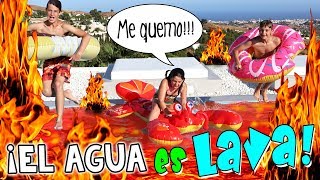 🔥 ¡¡El AGUA es LAVA CHALLENGE 😜 RETOS JUEGOS y SALTOS en la PISCINA con HINCHABLES 💦 [upl. by Joab]