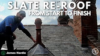 SLATE REROOF FROM START TO FINISH [upl. by Atnauqahs]