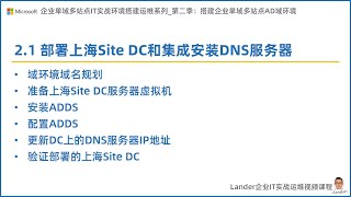 21 部署上海Site DC和集成安装DNS服务器C2S2S2搭建企业单域多站点AD域环境企业单域多站点IT实战环境搭建运维系列第二季完全版 [upl. by Aserat]