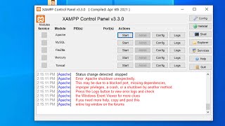 XAMPP Error Apache shutdown unexpectedly Fix [upl. by Iuq]