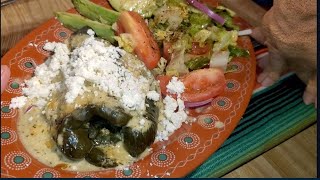 Low Carb Chile Rellenos  Chicken Stuffed Pablanos w Tomatillo Cream Sauce [upl. by Suelo]