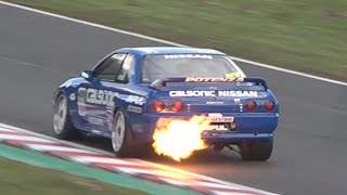 CALSONIC Nissan Skyline R32 GTR EXHAUST FLAMES on Track [upl. by Einnob]