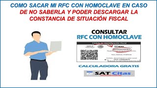 COMO SACAR MI RFC CON HOMOCLAVE 2024 Y SACAR MI CONSTANCIA DE SITUACIÓN FISCAL [upl. by Hollerman174]