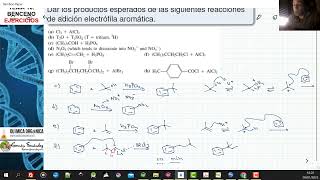 TEMA 15 BENCENO  EJERCICIO 5 ESCRIBIR LOS PRODUCTOS DE LAS REACCIONES DEL BENCENO [upl. by Rider]