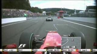 Kimi Overtakes Fisi On Spa 2009 Onboard [upl. by Pitzer]