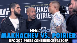 Islam Makhachev Dustin Poirier Separated at Faceoff After Exchanging Words  UFC 302 [upl. by Massie]