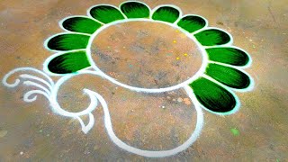 Diwali rangoli designsbeautiful peacockrangolidiwali 2024 diyamuggululatest deepavalicolourkolam [upl. by Anemij]