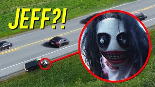 DRONE CATCHES JEFF THE KILLER SETTING UP TRAP FOR VICTIMS AT FARM SCARY [upl. by Airamanna]