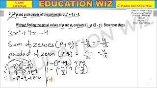 p and q are zeroes of the polynomial 3x2  4x  4 Without finding the actual values of p and q [upl. by Eugeniusz370]