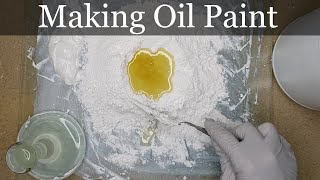 How to make oil paint Mix pigment and oil to the right consistency then paint on I demo lead white [upl. by Adnal86]