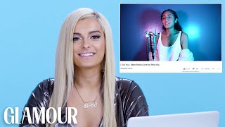 Bebe Rexha Watches Fan Covers on YouTube  Glamour [upl. by Nilloc]