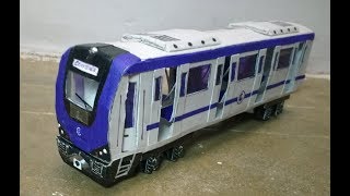 Making of train coach from cardboard  DIY Chennai metro train miniature [upl. by Bunny320]