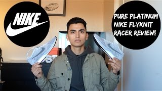 Nike Flyknit Racer quotPure Platinumquot Review  On Feet [upl. by Yoccm]