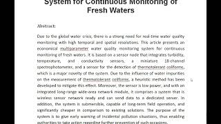 Multiparameter Water Quality Monitoring System for Continuous Monitoring of Fresh Waters [upl. by Elyod660]