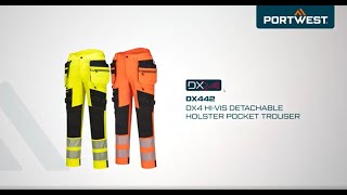 Portwest DX442  DX4 HiVis Detachable Holster Pocket Trouser  EN [upl. by Negyam]