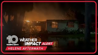 RAW VIDEO House fire in Clearwater Beach as Hurricane Helene brings severe storm surge [upl. by Adler530]