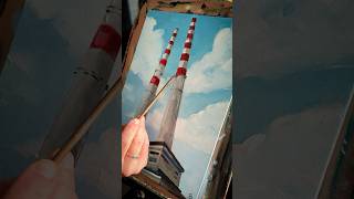 Oil painting landscape practice The Poolbeg chimneys in Dublin [upl. by Relyt]