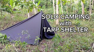 SOLO CAMPING OVERNIGHT WITH TARP SHELTER • GRILLING CHICKEN • ASMR CAMP VIDEO • [upl. by Sarazen]