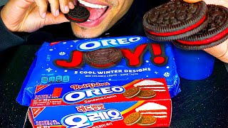 ASMR Candy Eating Mukbang Cookies Oreos Chips Ahoy Joy Holiday Winter Designs RED Velvet Flavor [upl. by Robillard]