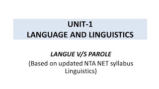 Saussurean dichotomiesLecture 1Langue and Parole NTA NET Linguistics [upl. by Fermin]