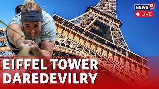 Anouk Garnier Eiffel Tower Climb Live  Garnier Is Attempting To Climb A 110Metre Rope  N18L [upl. by Nnairet173]