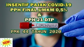 INSENTIF PAJAK COVID19 PPH FINAL UMKM 05 DAN PPH 21 DTP PMK 44 TAHUN 2020 PENGGANTI PMK 232020 [upl. by Hwu424]