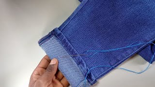 ✅ Shortening your jeans without cuttingshorten a jeans by using hand needle14 [upl. by Eynenihc921]