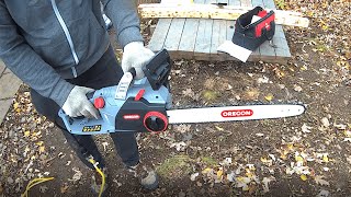 Oregon 570995 CS1500 SelfSharpening Electric Chainsaw Unboxing amp Testing [upl. by Korten]