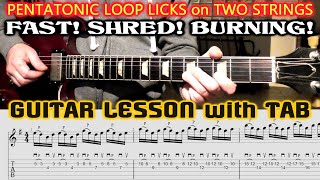 FAST PENTATONIC LOOP Guitar Licks LESSON with TAB  TWOSTRINGS E Minor Shred Licks [upl. by Adnole380]