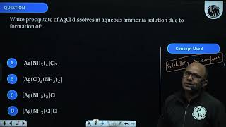 White precipitate of AgCl dissolves in aqueous ammonia solution due to formation of [upl. by Nyllaf]