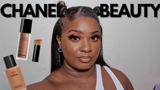 CHANEL LES BEIGES WATER FRESH FOUNDATION DEEP  CHANEL NO1 FOUNDATION ON DARK SKIN  DEMO  REVIEW [upl. by Enirol]