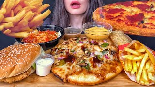 ASMR PIZZA CHICKEN BURGER PASTA  NOODLES FRIES MUKBANG  EATING FOOD shorts [upl. by Atilol]