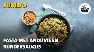 Wat eten we Pasta met andijvie en rundersaucijs [upl. by Deerdre]