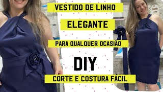 VESTIDO DE LINHO ELEGANTE SEM MOLDE FÁCIL DIY costurando passoapasso dress costura diy [upl. by Ilowell975]