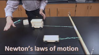 Newtons laws of motion demonstrated with wooden blocks [upl. by Waterer]