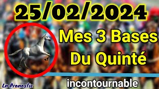 Pronostics PMU Mes 3 bases incontournable DIMANCHE 25 FÉVRIER 2024 VINCENNES [upl. by Deden220]