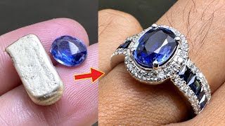 custom blue sapphire engagement ring  how its made jewelry [upl. by Ecirp982]