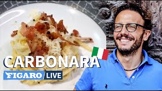 La vraie recette de spaghetti carbonara italienne par le chef Simone Zanoni 👨🏼‍🍳 [upl. by Quirita341]