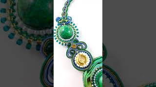 Bead Embroidered Soutache Bib Necklace with Shibori Silk Green Agate Rhinestones [upl. by Attenod778]