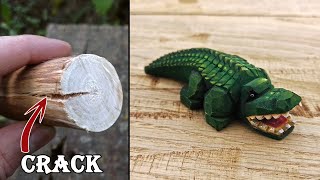 Use a CRACKED piece of branch for carving CROCODILE [upl. by Ellison519]