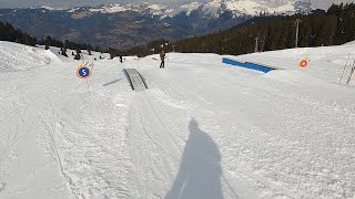 Morillon  GoPro POV skiing blue Chalet joining Fun Zone called Ze Funky Park falling on first ramp [upl. by Celie911]