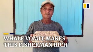 Huge lump of whale vomit found on Thai beach makes fisherman rich [upl. by Eiramanig709]