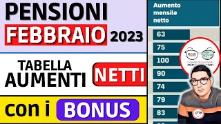 ✅ PENSIONI ➜ TABELLA AUMENTI NETTI FEBBRAIO 2023 📈 con BONUS e ARRETRATI  TUTTE LE CIFRE UFFICIALI [upl. by Baiel]