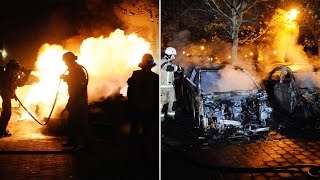 BerlinWeißensee Zwei Autos brennen auf Parkplatz [upl. by Sonni65]