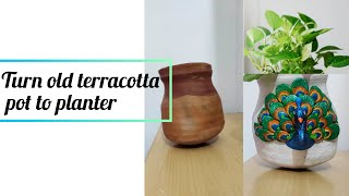 DIY peacock panter from old terracotta pot l [upl. by Retla]