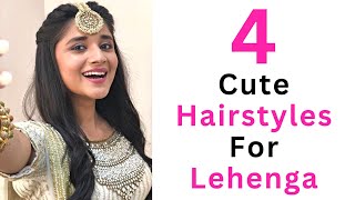 4 Cute and Easy Hairstyles For Lehenga  Open Hair Hairstyles [upl. by Adnawed]