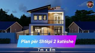 Plan per shtepi dy kateshe 7x8 metra 4 dhoma gjumi 3 banjo  Arkitekti Online [upl. by Gross]